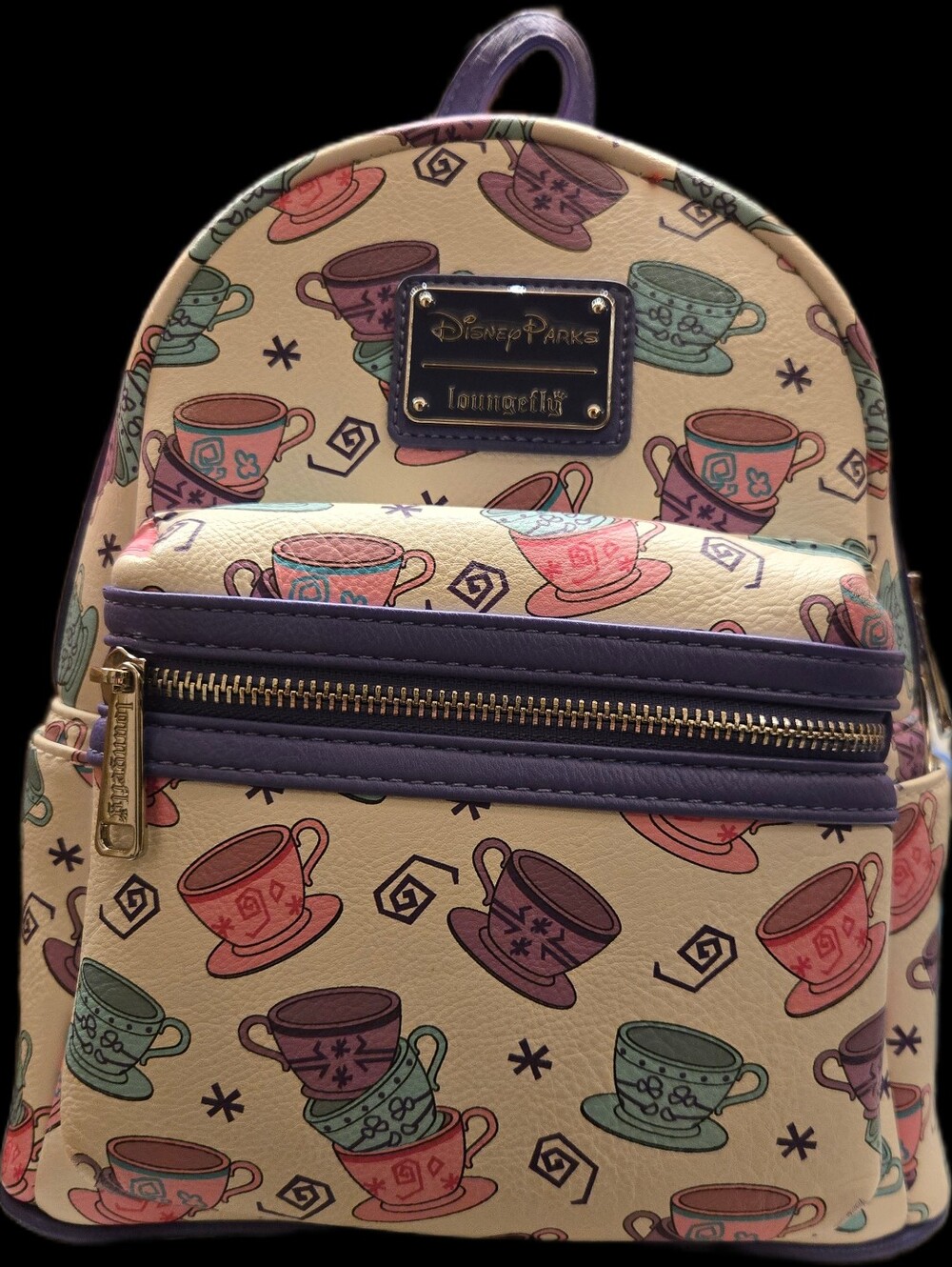 Loungefly Disney Parks Tea Cup Pattern Mini Backpack - Cream & Purple